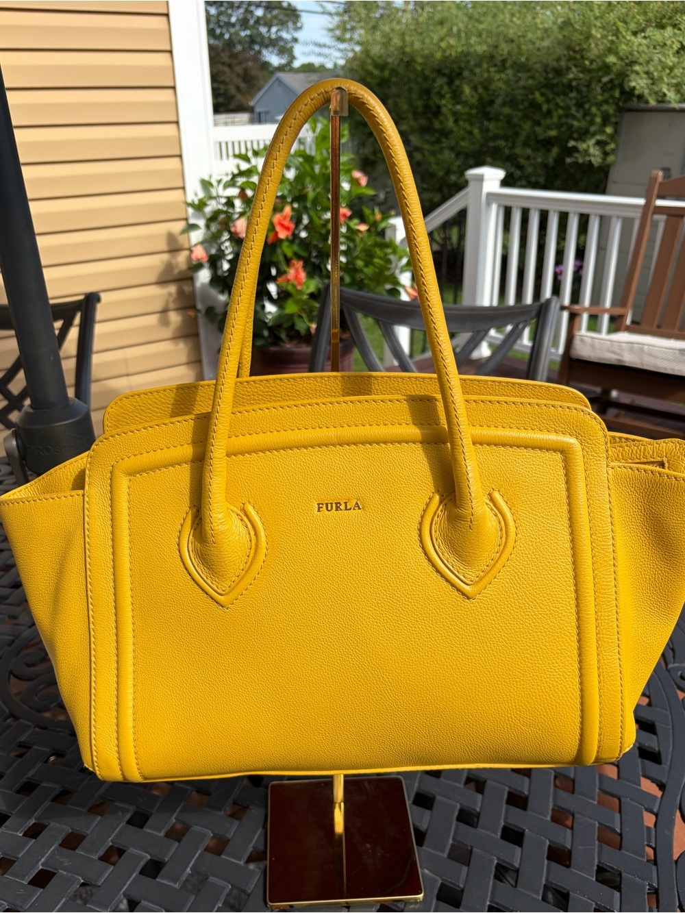 Furla Yellow Pebbled Leather Bag